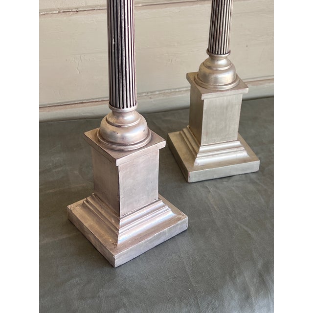 Wood Grand Tour Neoclassical Carved Water Giltwood Columns With Marble Spheres - A Pair For Sale - Image 7 of 9