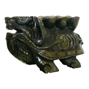 Early 20th Century Chinese Spinach Jade Dragon Turtle