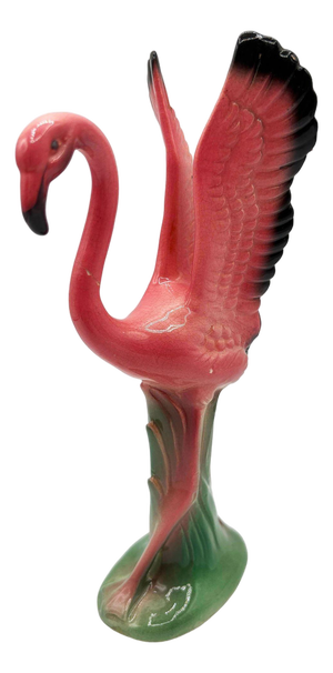 Mid 20th Century Open Wing Pink Flamingo Ceramic Tabletop Statue by Leftons