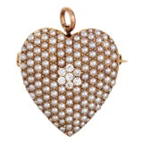 Antique Victorian Pearl Diamond Heart Pendant 14k Rose Gold Krementz Jewelry For Sale