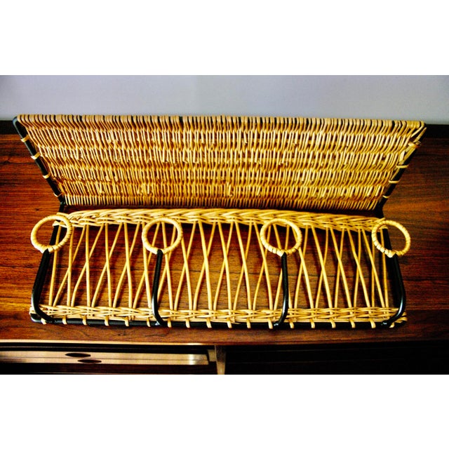 Wicker and Wrought Iron Coat Rack attributed to Jacques Adnet, 1960 For Sale - Image 9 of 10