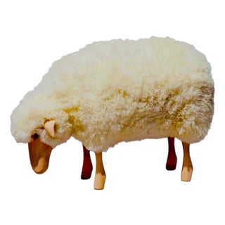 Lalanne Style Life-Size Carved Wood and Sheepskin Sheep Stool or Statue For Sale