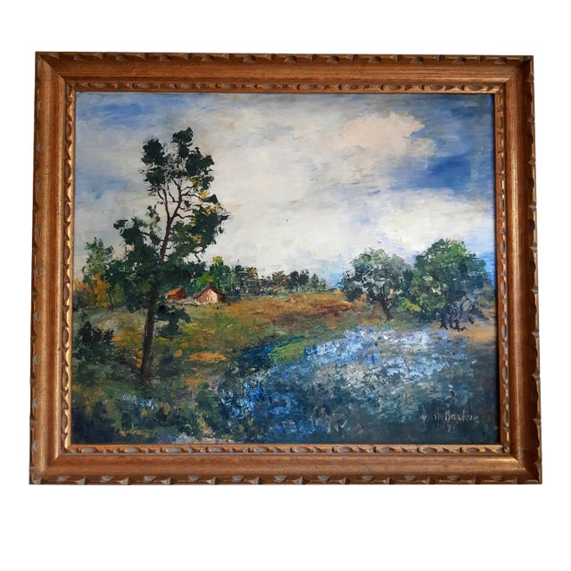 Vintage Bluebonnet Texas Painting Signed For Sale