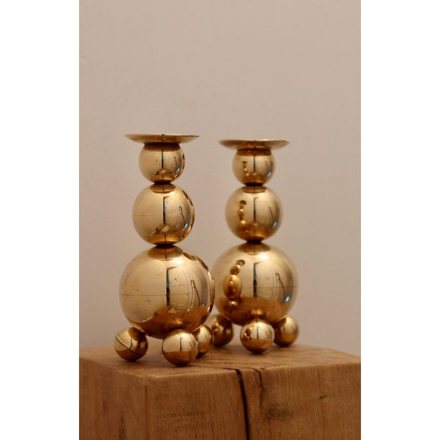 Metal Mid-Century Modern Swedish Brass Candleholders from Gusum, 1982, Set of 2 For Sale - Image 7 of 9