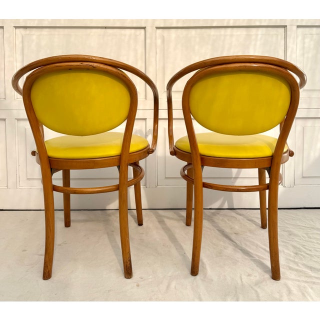 Pair of 1970s Thonet Bentwood Armchairs With Yellow Vinyl Seats For Sale - Image 12 of 18