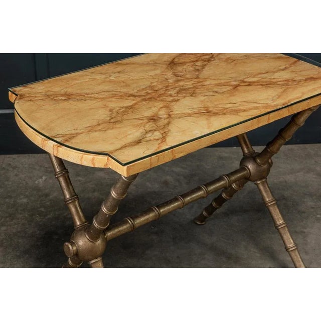 19th Century English Faux Marble, Glass and Faux Bamboo Side Table For Sale - Image 6 of 9