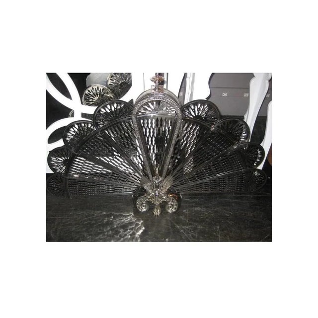 Art Deco 1940s Hollywood Folding Nickel Fire Screen For Sale - Image 3 of 5