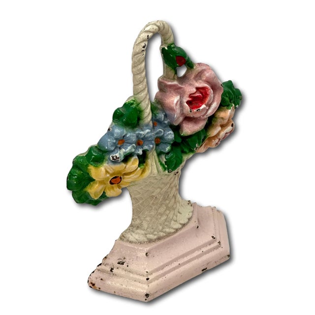 1930s Hard to Find Vintage 1930s Hubley Model #152 Basket of Flowers Cast Iron Doorstop in Nice Condition For Sale - Image 5 of 12