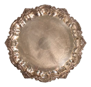 Mid Century Art Nouveau French Circular Footed Silver Plate Tray / Salver