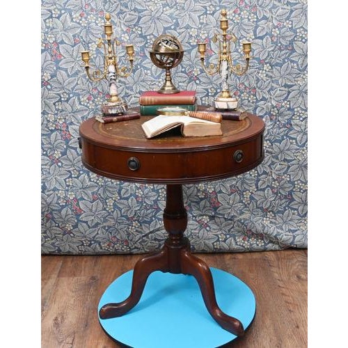 Georgian Revival Drum Table with Leather Top, 1890s For Sale - Image 6 of 6