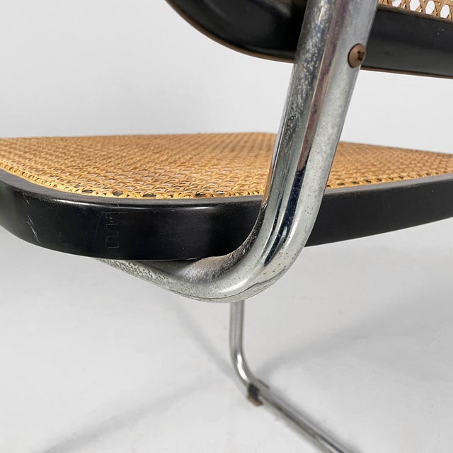Mid-Century Modern Italian Chair with Armrest in Straw, Black Wood, and Steel, 1960s For Sale - Image 14 of 18