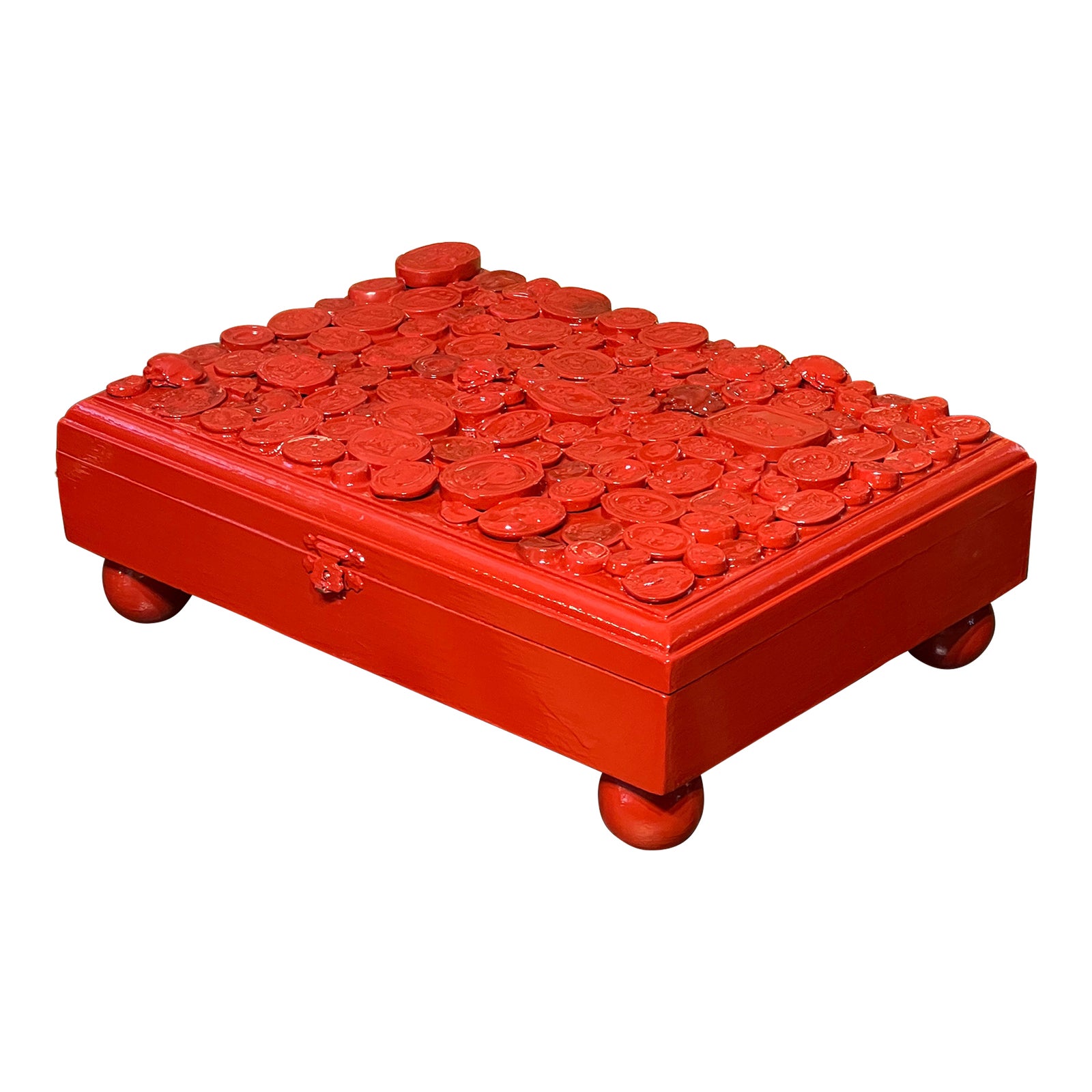 Grand Tour Revival Neoclassical Red Glossy Lacquered Box With Intaglio ...