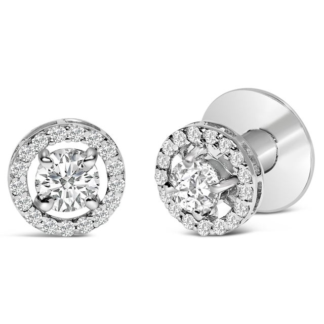 Adorn your attire with the sheer elegance of these cufflinks, each crafted in 14K white gold and illuminated by a...