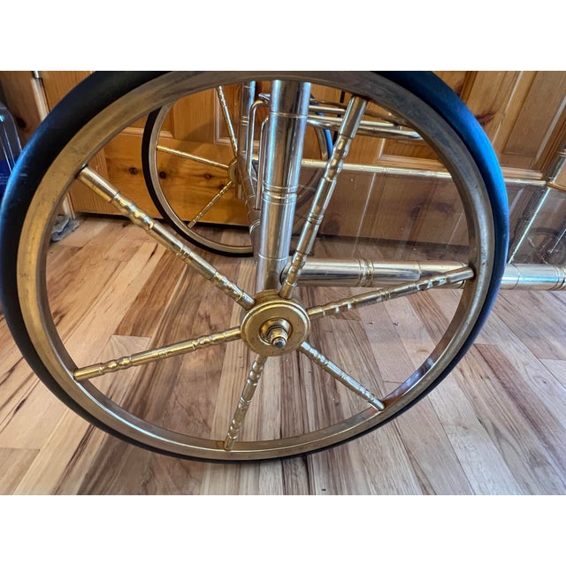 Mid Century Modern French Brass Faux Bamboo 2-Tier Bar Drink Cart Glass Shelves For Sale - Image 9 of 11
