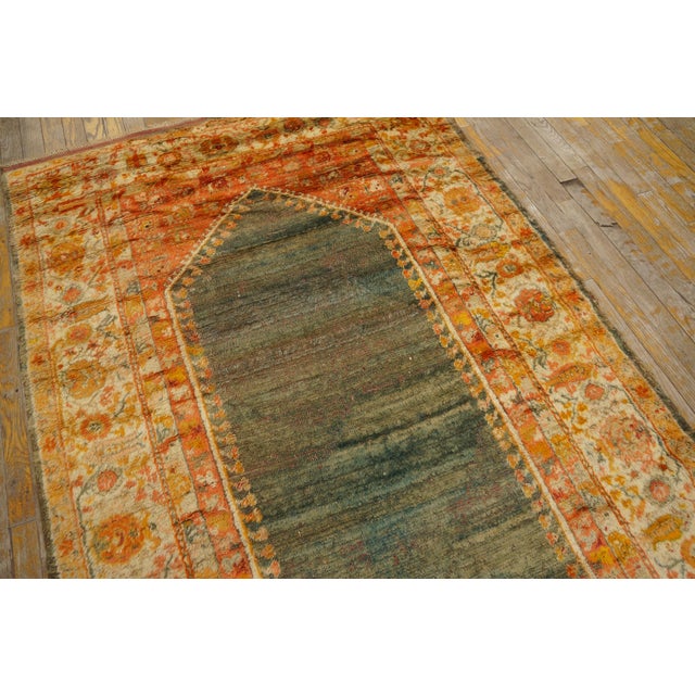 Rustic 1880s Gray Orange Medallion Hand Knotted Antique Turkish Oushak Prayer Rug 4' X 6' Angora Wool Carpet For Sale - Image 3 of 6