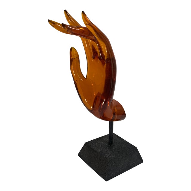 Vintage Amber Lucite Buddha Hand Sculpture For Sale