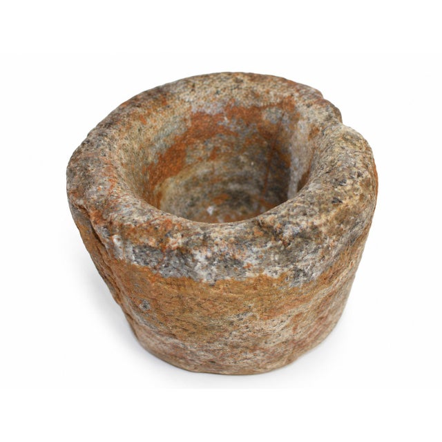Stone 18th Century Granite Stone Bowl Mortar Planter Caramel Stripes 11 Lb For Sale - Image 7 of 10
