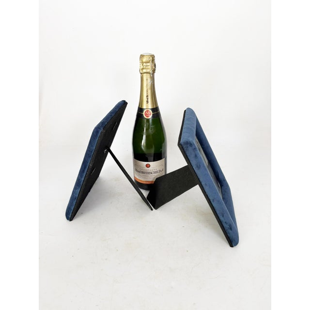 Blue Velvet and Glass Frames, France, 1990, Set of 2 For Sale - Image 9 of 12