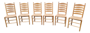 Vintage French Farmhouse Ladderback Dining Chairs in Oak with Rush Seats, 1950s, Set of 6