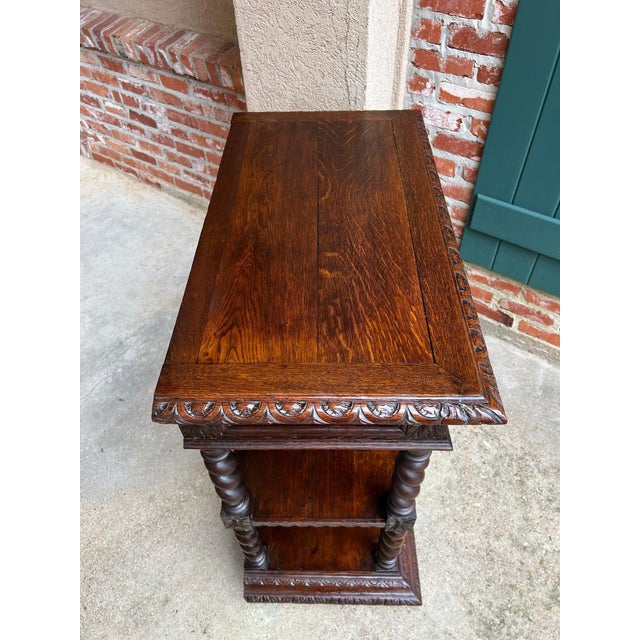 Brown Antique English Server Console Table Jacobean Carved Oak Barley Twist C1900 For Sale - Image 8 of 18
