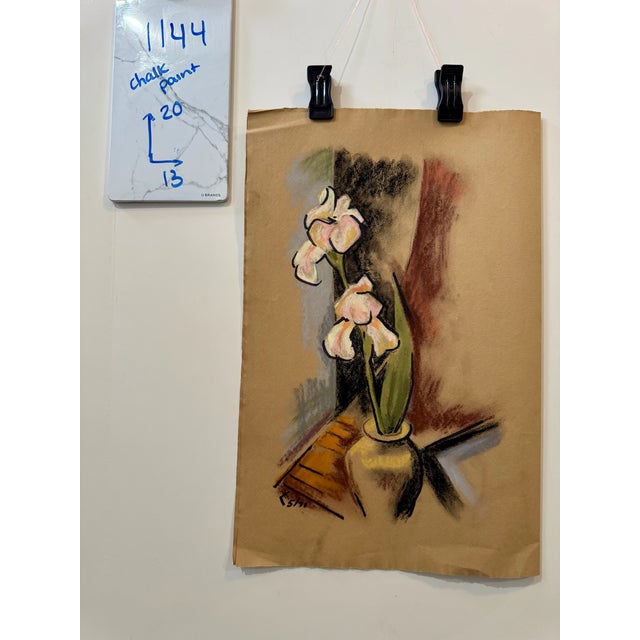 Paper Henry Emil Salloch Original Paste on Paper Still Life With Irises in a Vase, 1971. For Sale - Image 7 of 7