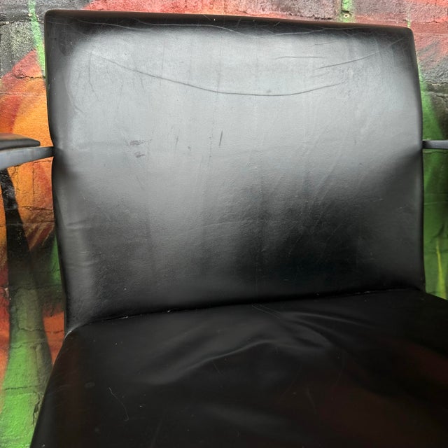 Set of 8 Gordon International Ludwig Mies Van Der Rohe Style Armchairs Black Leather For Sale - Image 10 of 12
