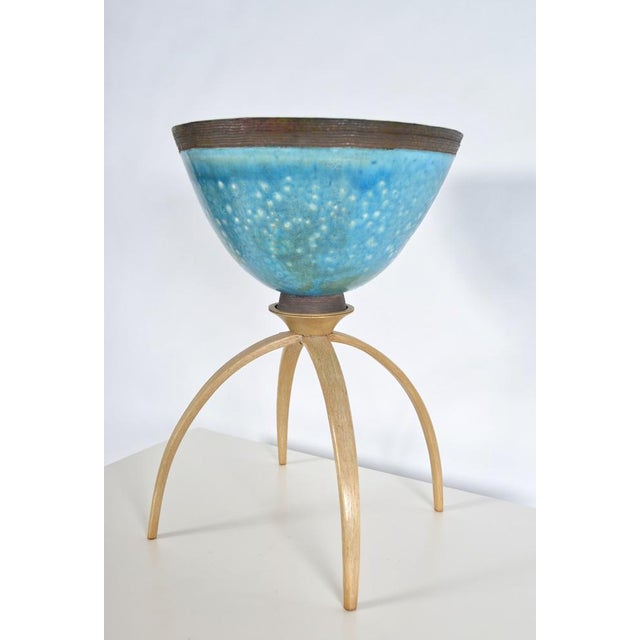 1970s 20th Century Sculpture Raku Art Pottery Stoneware Bowl on Stand from Catriona McLeod, 1970s For Sale - Image 5 of 18