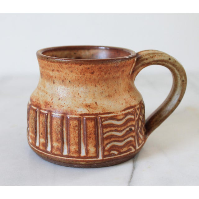 Mid-Century Modern Vintage Signed Studio Art Textured Pottery Coffee Mug For Sale - Image 3 of 8