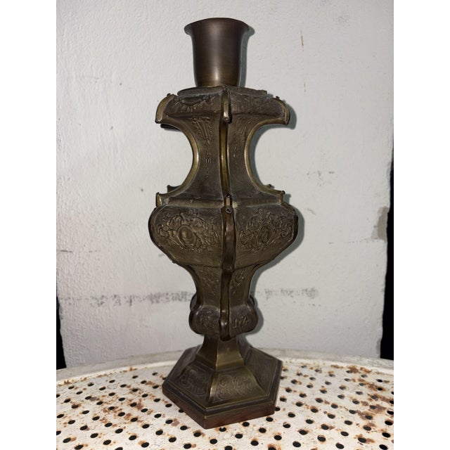 Vintage Bronze Candlestick, 1920 For Sale - Image 4 of 8