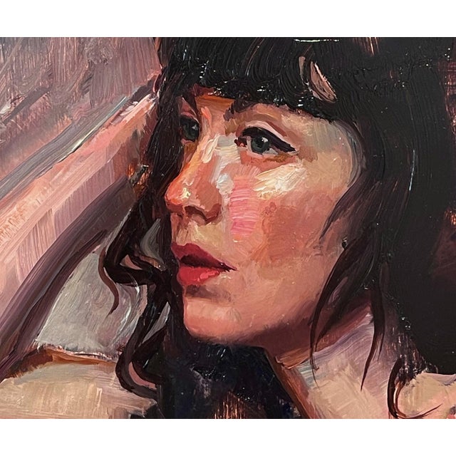 Anticipation by Matt Talbert | Oil on panel Portrait of a woman sitting on a surface. For Sale - Image 4 of 5