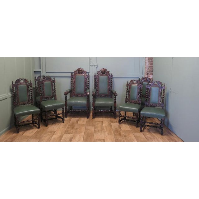 A Good Set of 10 Victorian Gothic Jacobean Style Oak Dining Chairs This is a superb well carved set of High Back Dining...