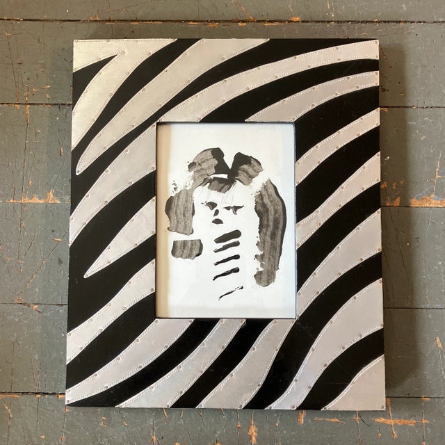 2020s Contemporary Original Abstract Female Portrait Painting Metal Zebra Tabletop Frame For Sale - Image 5 of 5