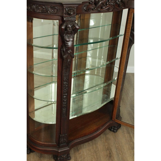 R. J. Horner & Co. Horner Antique Oak Figural Carved Beveled Glass China Cabinet For Sale - Image 4 of 12