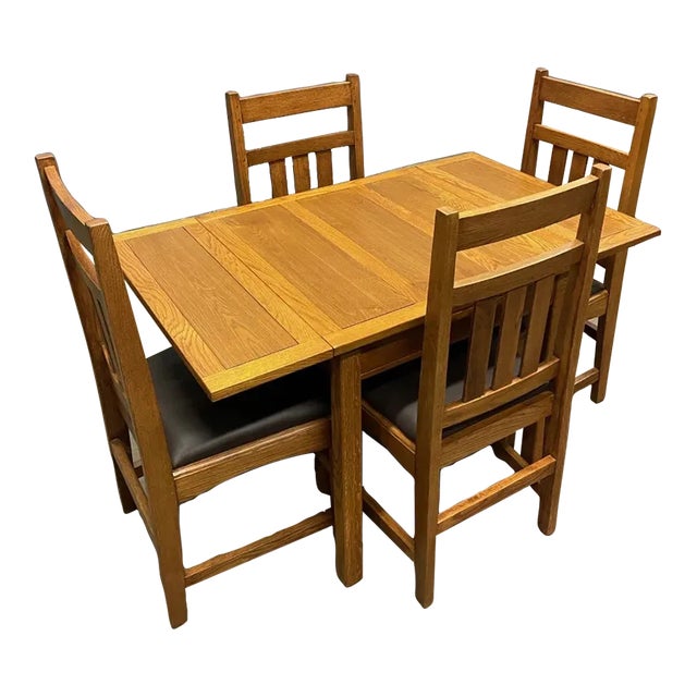 Crafters and Weavers Mission Oak Dining Set - 5 Pieces - Michael's Cherry For Sale