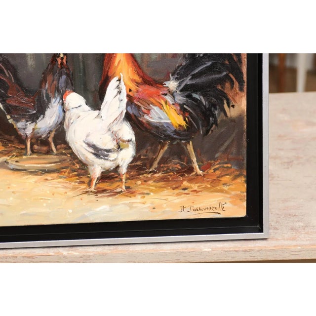 French Late 20th Century Framed and Signed Oil on Canvas Barnyard Scene Painting For Sale - Image 12 of 13