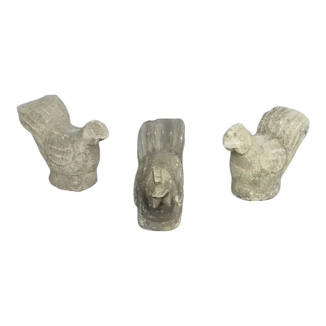 Antique Hand-Carved Sandstone Roosters - Set of 3 For Sale
