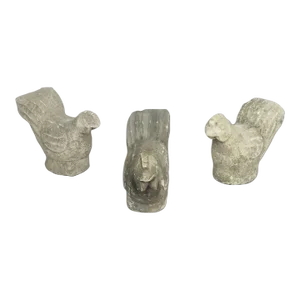 Antique Hand-Carved Sandstone Roosters - Set of 3