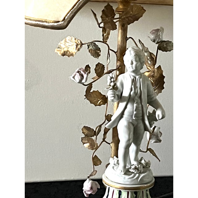 Metal Porcelain Table Lamp with Fabric Shade from Gulia Mangani for Sevres For Sale - Image 7 of 17