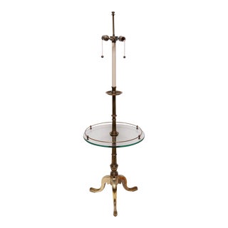 Vintage Mid-Century Modern Stiffel Brass Standing Lamp With Built-In Glass Table For Sale