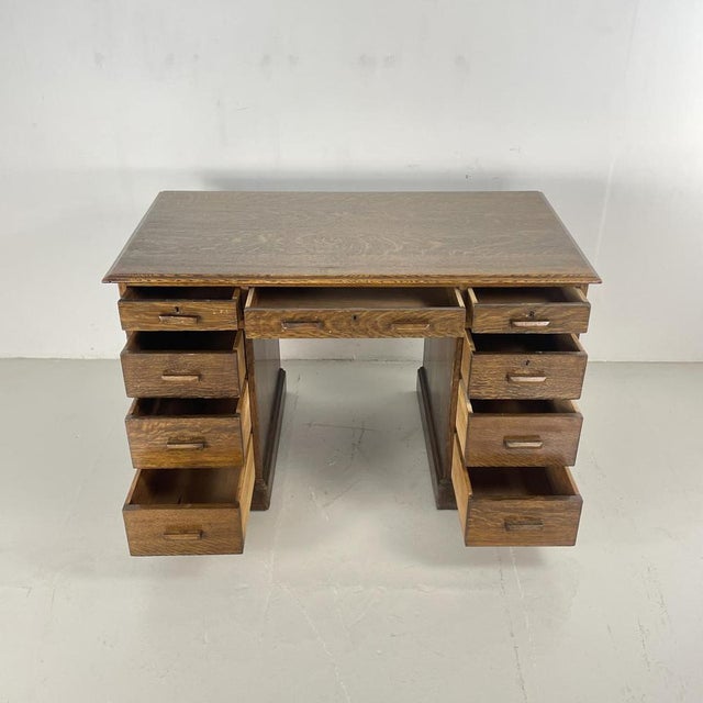 Art Deco Oak Double Pedestal Desk For Sale - Image 6 of 13