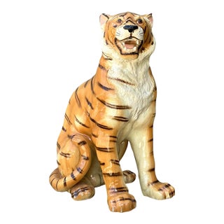 Vintage Italian Ceramic Tiger Statue For Sale