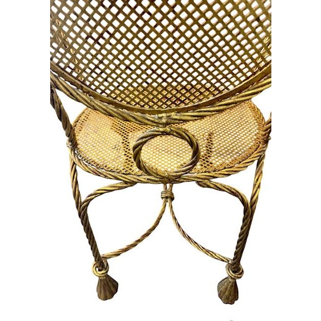 Hollywood Regency 1950’s Italian Gilt Rope and Tassel Wrought Iron Hollywood Regency Chairs - A Pair For Sale - Image 3 of 12