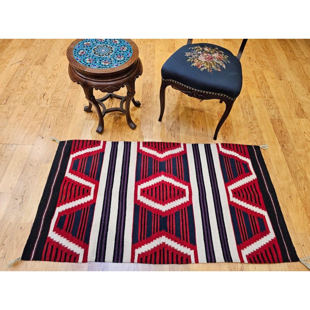 Vintage Native American Navajo Rug, Handwoven Wool, Chief’s Blanket Pattern, 3x5 For Sale - Image 10 of 11