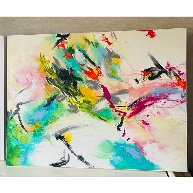 Textile Large Abstract Modern Painting on Canvas For Sale - Image 7 of 12