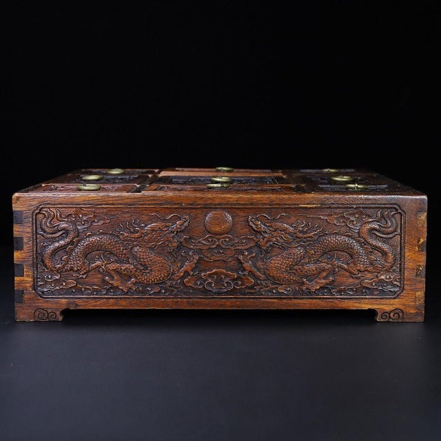 Huali Rosewood Nine-Grid Treasure Box With Dragon Motif For Sale In Los Angeles - Image 6 of 9