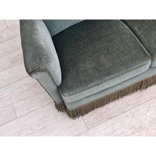 Three-Seater Danish Sofa in Green Furniture Velour, 1960s For Sale - Image 6 of 18