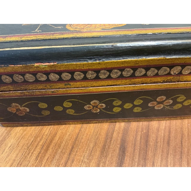 Vintage Hand-Painted Indian Wooden Box With Figural Court Scene For Sale - Image 14 of 14