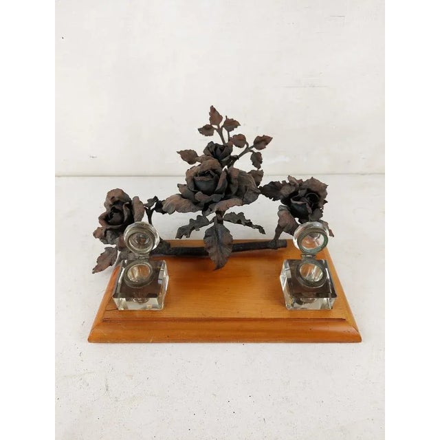 Inkwell Holder with Wrought Iron Rosette by Lode Van Boeckel, 1890s For Sale - Image 3 of 8