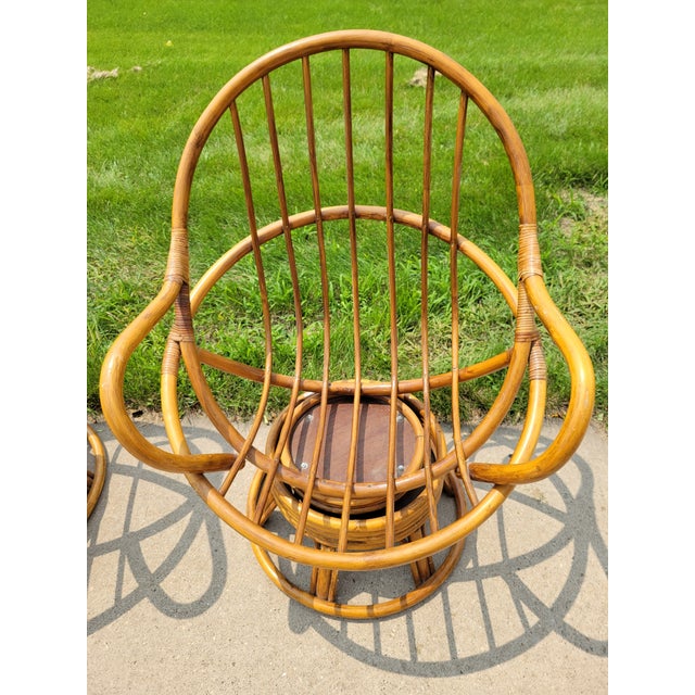 Vintage Bamboo Rattan Papasan Swivel/Rocker Arm Chairs- a Pair | Chairish