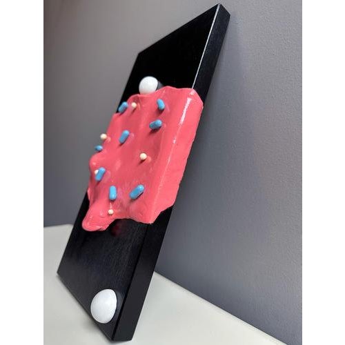 Vera Vizzi, Pink Modular Domino Wall Sculpture with Blue Sprinkles, 2026, Foam Clay on Black Wood For Sale - Image 4 of 9